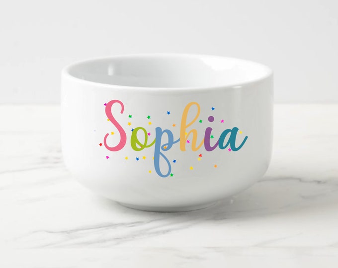 Personalized Stoneware Cereal Bowl, Custom Name, Kids Birthday Gift