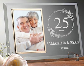 Engraved Glass Anniversary Frame, Personalized Couples Gift, Wedding Keepsake, 4x6