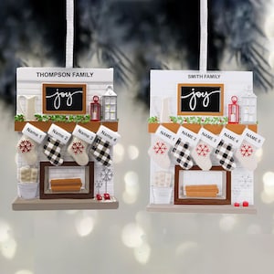 Fireplace Stockings Personalized Family Ornament - 4 Names, Personalized Christmas Decor, Personalized Family GIfts, Christmas Decor