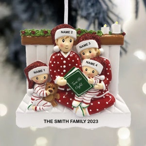 Family of Three Bedtime Story Ornament, Personalized Christmas Ornament, Family of 4 Gift, Family of 3 Ornament, Home Decor, Christmas Gift.