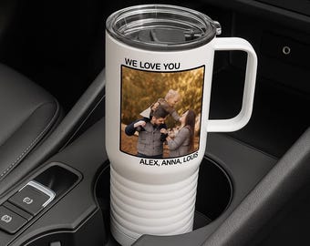 Taza de viaje personalizada con foto, vaso térmico de acero inoxidable
