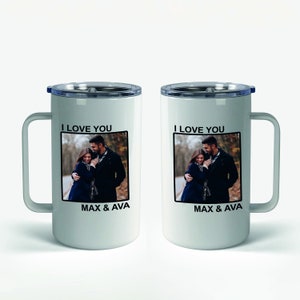 Personalized Premium Photo Travel Mug, Photo Tumbler with Handle, Stainless Steel Insulated Travel Mug, Valentine's Gifts, Birthday Gifts