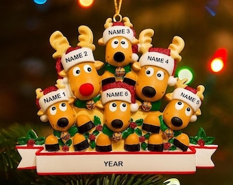 Ornamento natalizio personalizzato con famiglia di renne, decorazione in resina per albero di Natale