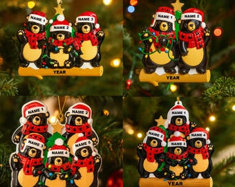 Ornamento natalizio personalizzato con famiglia di orsi: nomi incisi personalizzati, ornamento in resina