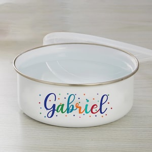 Personalized Kids Enamel Bowl with Lid, Personalized Gifts for Kids, Snack Bowl Birthday Gifts, Gift For him, Cereal Bowl, Ice Cream Bowl