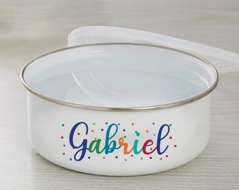 Personalized Kids Enamel Bowl with Lid, Personalized Gifts for Kids, Snack Bowl Birthday Gifts, Gift For him, Cereal Bowl, Ice Cream Bowl