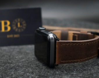 Personalised Dark Brown Leather Apple Watch Band 38mm 40mm 41mm 42mm 44mm 45mm 49mm / Series 9 8 7 6 5 4 3 2 1 SE Ultra 1 2 Watch Strap