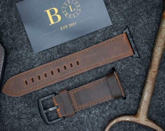 Personalised Dark Brown Leather Apple Watch Strap 38mm 40mm 41mm 42mm 44mm 45mm 46mm 49mm Series 11 10 9 8 7 6 5 4 3 2 1 New SE 3 & Ultra 3