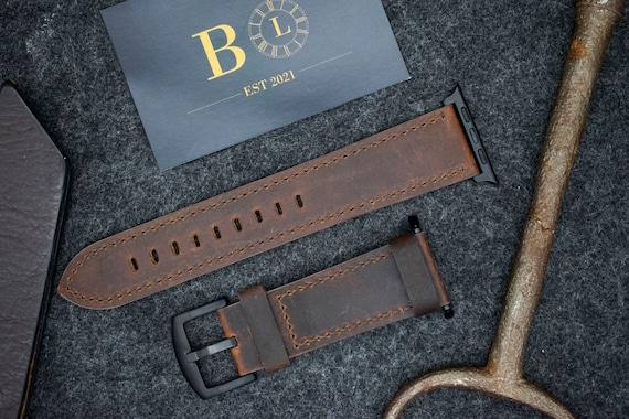 Personalised Dark Brown Leather Apple Watch Strap 38mm 40mm 41mm 42mm 44mm 45mm 46mm 49mm Series 11 10 9 8 7 6 5 4 3 2 1 New SE 3 & Ultra 3