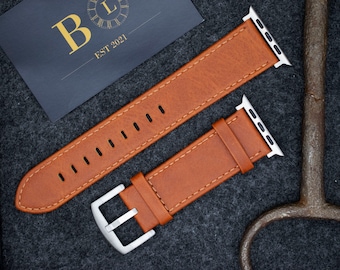 Personalised Handmade Leather Brown Apple Watch Strap 38mm 40mm 41mm 42mm 44mm 45mm 46mm 49mm / Series 11 10 9 8 7 6 5 4 3 2 1 SE 3 Ultra 3