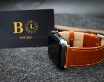 Handmade Embossed Brown Leather Apple Watch Band 38mm 40mm 41mm 42mm 44mm 45mm 46mm 49mm Series 11 10 9 8 7 6 5 4 3 2 1 SE 3 2 1 Ultra 3 2 1