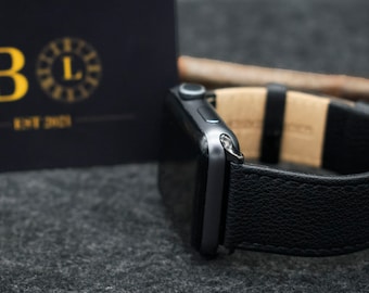 Embossed Black Leather Apple Watch Band 38mm 40mm 41mm 42mm 44mm 45mm 46mm 49mm / Series 11 10 9 8 7 6 5 4 3 2 1 SE 3 Ultra 3 iWatch Strap