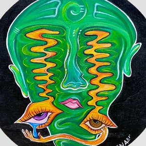 Art Original Trippy Painting on Wood Disc Acrylic Painting | Etsy