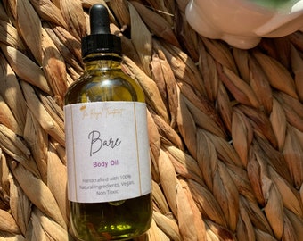 Vegan Bare Body Oil: Unscented, Natural Oils, Sensitive Skin (4 oz)