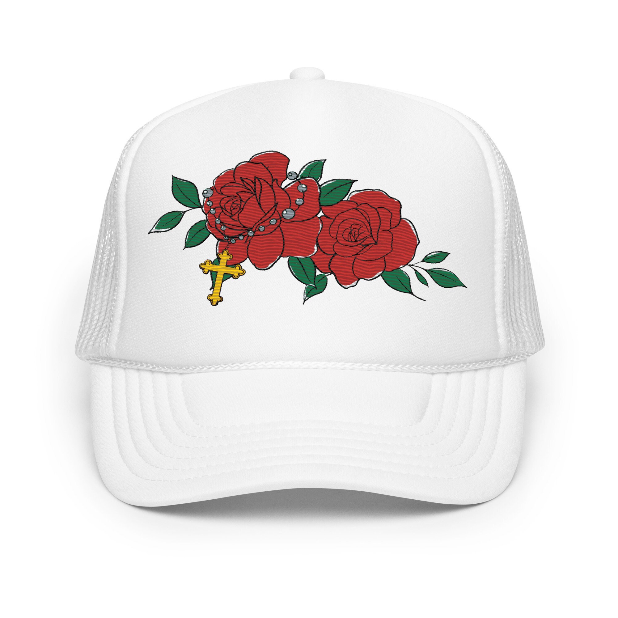 Rose and Crucifix Foam Trucker Hat, Christian Baseball Cap - Etsy
