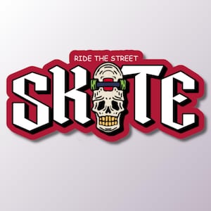Skateboard Skull Sticker, Skull Decal, Skateboarding Stickers, Gift for Skater, Skater Decor, Laptop Decal
