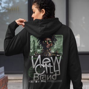 Futuristic Dred Locs Man Premium Hoodie by New City Brand, Graphic Streetwear, Men&#39;s Fashion