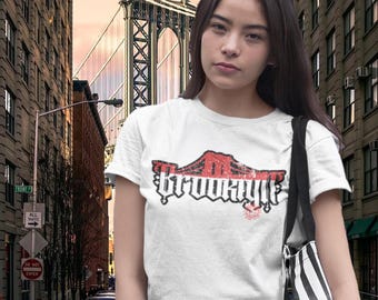 Camiseta Brooklyn Bridge, camiseta gráfica urbana, corte holgado