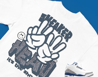 Camiseta gráfica inspirada en las Jordan 3 True Blue - Camiseta de moda de corte cuadrado