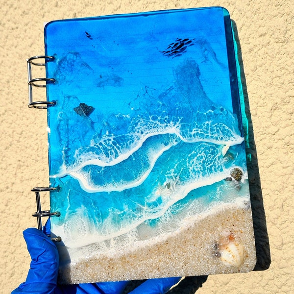 Personalised Refillable Resin Notebook,beach decor,Custom Made Resin notebook,resin beach notebook design,Customizable notebook,writer gifts