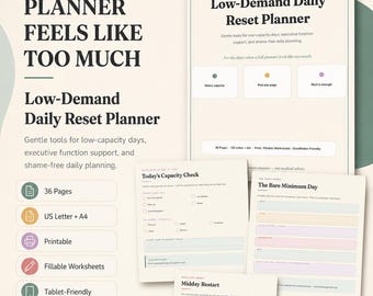 ADHD Low Energy Planner, Executive Function Worksheets, Printable Daily Reset Toolkit for Adults