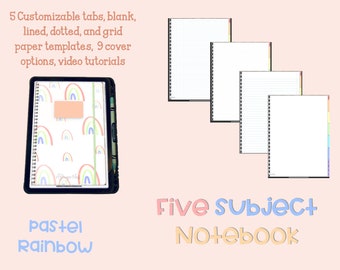 5 Subject Digital Notebook (Pastel Rainbow)