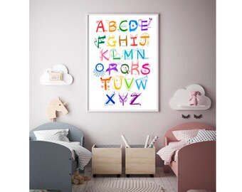 Affiche alphabet animal, oeuvre d'art pour chambre d'enfant (téléchargement numérique)