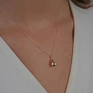 14K Gold Tear Drop Necklace, 14K Real Gold Tear Drop Necklace, Gold Keepsake Pendant, Gold Layering Necklace