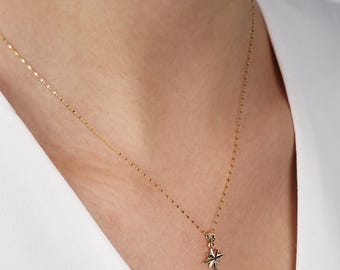 14K Solid Gold North Star Charm Necklace, Dainty Necklace, Load Star Pendant Necklace, Celestial Star Pendant, Gold Pole Star Necklace