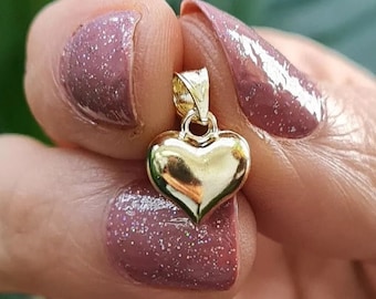 14K Gold Puffy Heart Pendant: Dainty 3D Charm Necklace