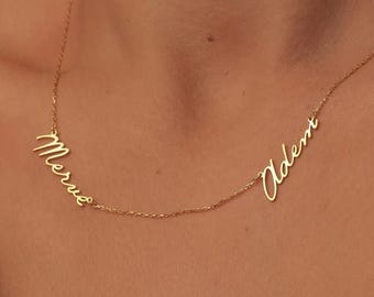 Collar con dos nombres en oro macizo de 14 k: joyería familiar personalizada