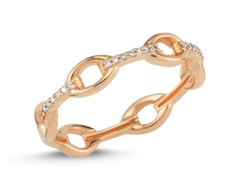 8K Solid Gold Diamant Bandring: Minimalistischer stapelbarer Ring