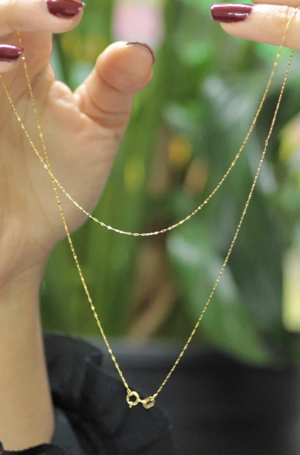 14K Gold Sequin Faceted Chain Necklace Mirrored Dainty Etsy