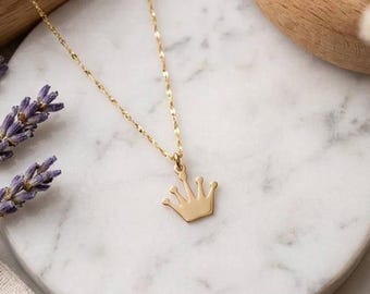 14K Solid Gold Queen's Krone Anhänger Halskette - Dainty Charm