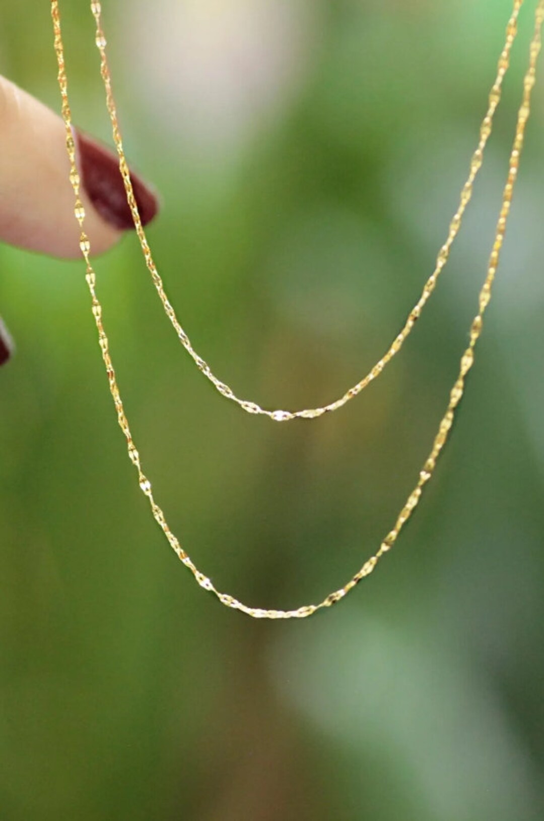 14K Gold Sequin Faceted Chain Necklace Mirrored Dainty Etsy