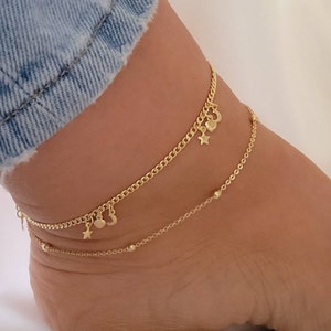 Anklet for Women, Gold Anklet Bracelet, Simple Chain Anklet, Double Chain Anklet, Gold Chain Anklet, Summer Jewelry, Minimalist Jewelry Set