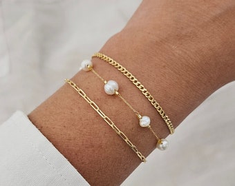 VIROMY Bracciale d' Perle Naturali per Donne Bracciale di Perle a Doppio Strato Placcato Oro 14k Regali Di Gioielli per Lei