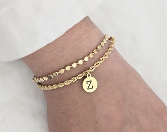 Set di braccialetti con iniziali personalizzate: bracciale delicato riempito in oro 18 carati