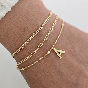 3 Stück Custom 18k Gold Filled Armband Set Initial Armband Gold Layering Armband Zierliche Kette Armband für jeden Tag Geschenk Muttertagsgeschenk