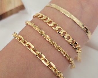 Link Chain Bracelet, Stacking Bracelet, Chunky Curb Chain Bracelet, Gold Paperclip Chain Bracelet Womens, Femme Bracelet,Gold Rope Bracelet