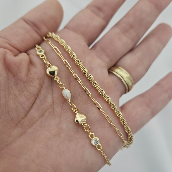 Set Di 8 Bracciali A Catena Impilabili Per Donna In Acciaio Inossidabile - Bracciali Oro E Argento Con Stili Figaro, Corda E Graffetta, Regolabili 17+5cm