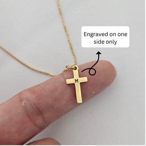 Engraved Initial Children's Gold Cross Necklace Gold Kids Dainty Cross Necklace Baptism Gift for Her Toddler Baby Girl Cross Unisex Cross image 3