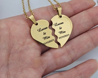 Custom  Friendship Necklace Best Friend Gifts Duo Set Heart Necklace BF Gifts for Her Best Friend Jewelry PersonalizedHeart Couples Necklace