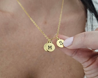Personalized Gold Disc Necklace Gold Pendant Letter Necklace Personalized Best Gifts For Kids initials Charm Dainty Initial Necklace