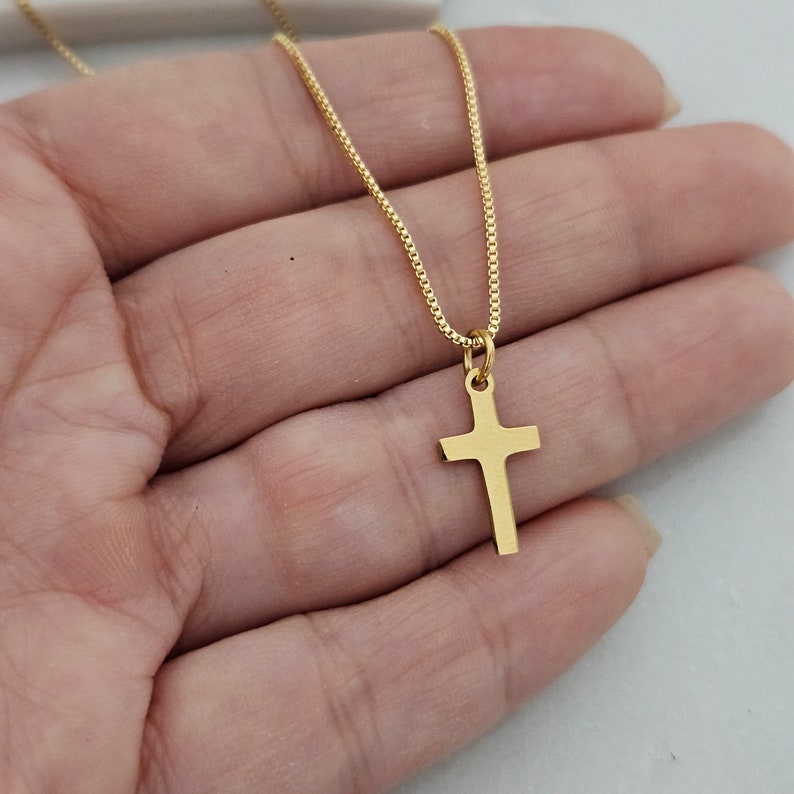 Engraved Initial Children's Gold Cross Necklace Gold Kids Dainty Cross Necklace Baptism Gift for Her Toddler Baby Girl Cross Unisex Cross image 8