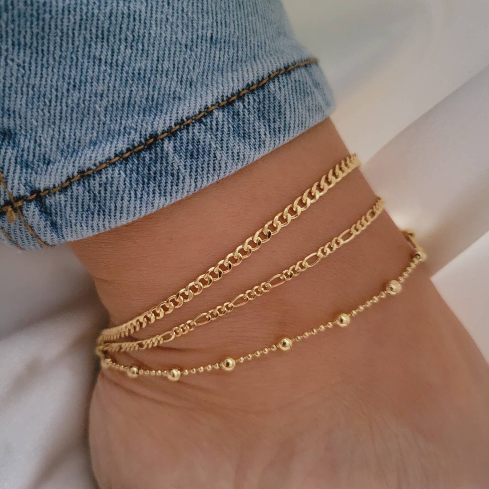 Dainty Anklet for Woman Gold Beaded Anklet Gold Dainty Etsy