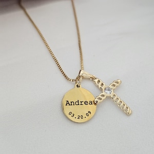 Collar de cruz de oro para bebé, regalo de primera comunión, joyería de bautismo, cruz para niño y niña, regalo unisex para ahijada, cruz para bebé.