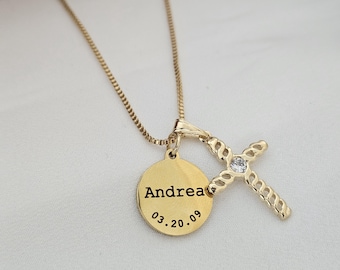 Personalized Gold Cross Necklace: First Communion Baptism Gift