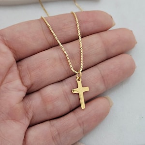 Engraved Children's Gold Cross Necklace Gold Kids Dainty Cross Necklace Baptism Gift for Her Toddler Baby Girl Cross Unisex Cross image 9