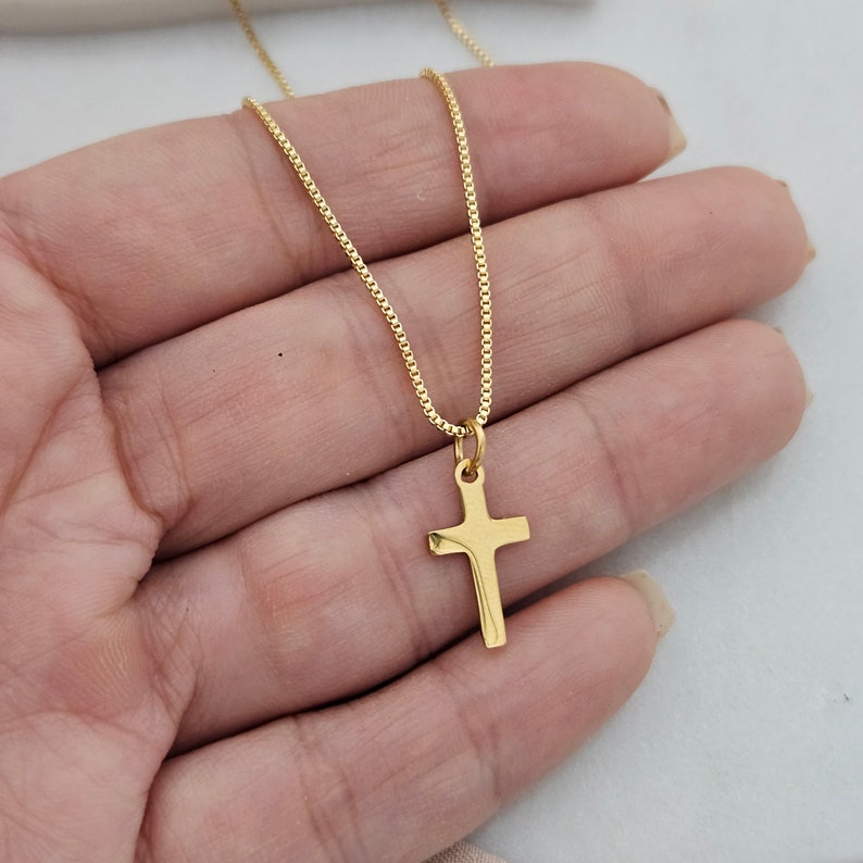 Engraved Initial Children's Gold Cross Necklace Gold Kids Dainty Cross Necklace Baptism Gift for Her Toddler Baby Girl Cross Unisex Cross image 9